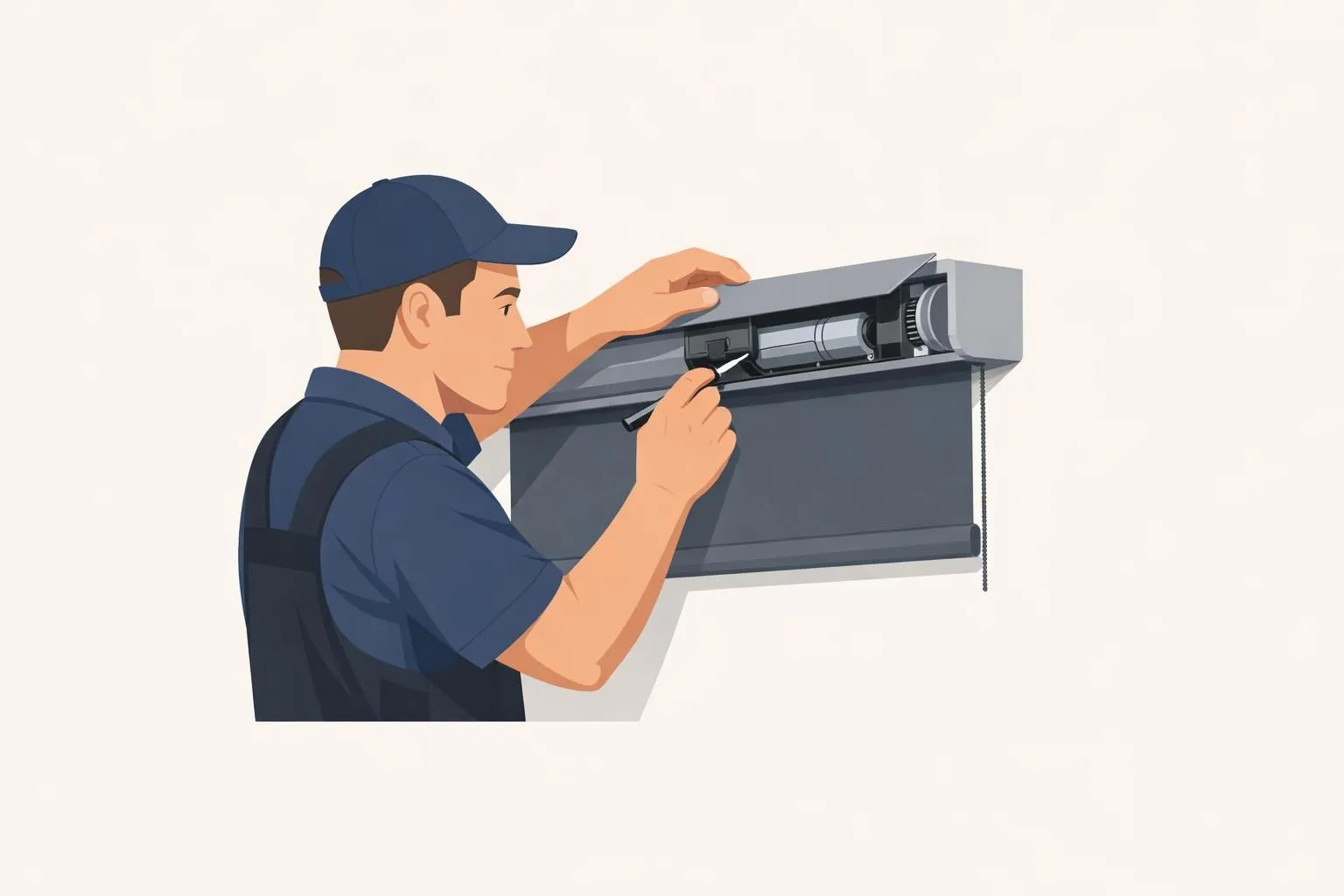 Technicien spécialisé en dépannage de stores à Genève, réparant un store motorisé avec expertise et rapidité.